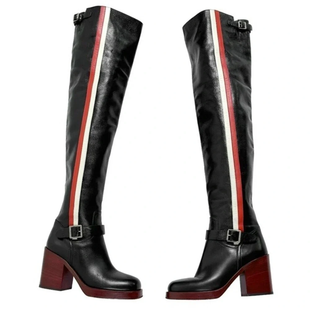 Christian Dior Diorider Over Knee Boots Black Leather FW2018 Runway EU 38